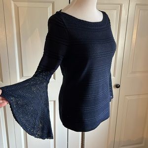 WHBM Navy Blue Bell Sleeve Top